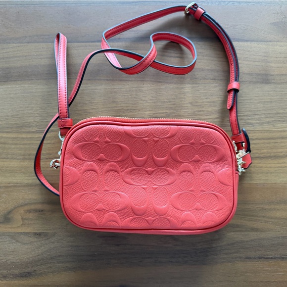 Coach Coral/Orange Crossbody or Wristlet Bag. 2 zipped compartments. Authentic. - Picture 2 of 9